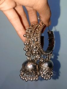 Silver Hoop Earrings With Jhumki