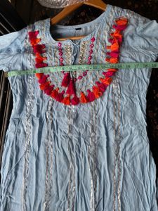 Tassel yoke blue kurta