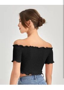 Black Ribbed Off-the-Shoulder Top