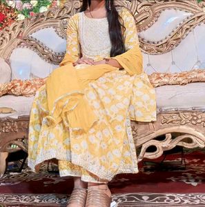 Yellow Floral Anarkali Suit