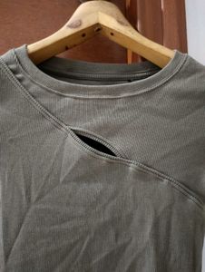 WESTSIDE Olive Green Cutout Crop Top