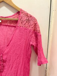 Pink Lace Trim Blouse