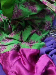 Green & Purple Floral Saree