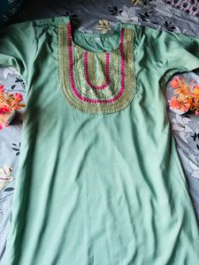 Pastel Green Kurti with Embroidered Yoke