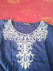 Navy Embroidered Tunic Top