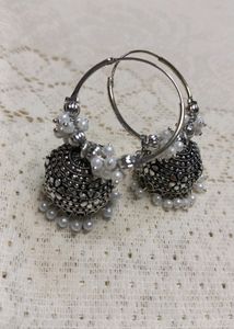 Silver Jhumka Hoop Earrings