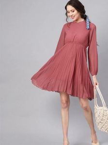 Dusty Rose Pleated Midi Dress