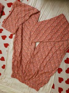 Pink Print Kurti Pant Dupatta Set With Freebies