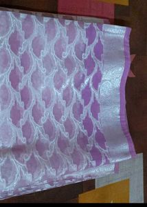 Pink And Silver Patterned Saree