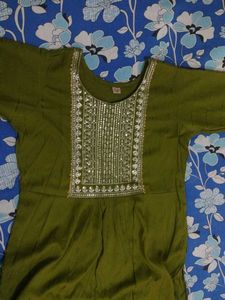 Olive Green Embroidered Kurta