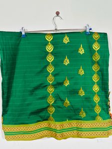 Green Saree With Golden Work For Woman Girls