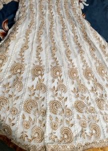 Elegant White & Gold Embroidered Gown