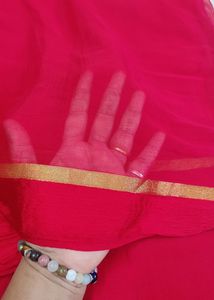Red Chiffon Saree Soft Freebie Including