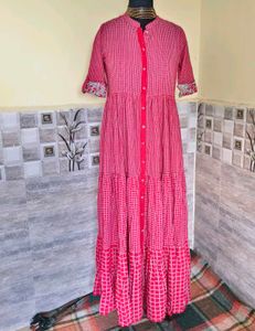 Pink Checkered Maxi Designer Showroom Dress