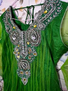 Green Anarkali Suit With Heavy Work On Neck🤩