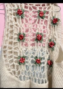 Cozy Handmade Woolen Shrug+floral Back Detail