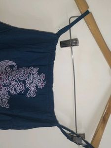 Sleeveless Blue Embroidered Short TOP/kurti