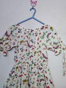 Floral printed off White girls Frock