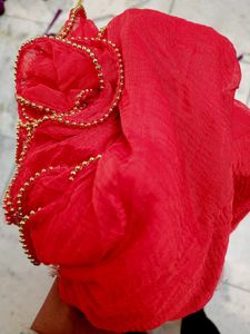 new Red Dupatta with Gold Beads
