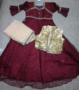 Burgundy Anarkali Dress Set