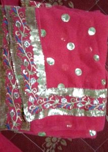 Pink &amp; Gold Sequin Saree