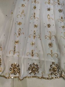 White &amp; Gold Embellished Anarkali Dress