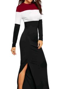 Color Block Long Sleeve Maxi Dress