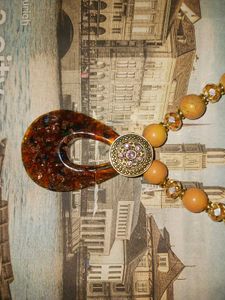 Japan Vintage Brown Stone Round Pendant Necklace