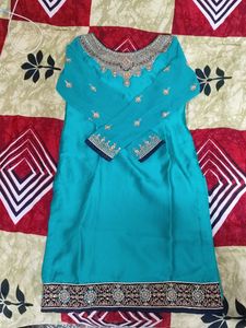 Teal &amp; Navy Embroidered Salwar Kameez