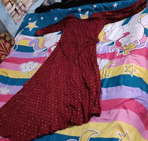 Maroon Dress with Gold Embroidery