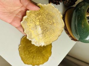 Handmade Resin Coaster Set Of 2 Golden Colour
