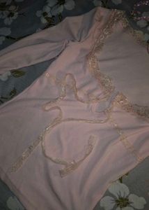 Pink Lace Trim Long Sleeve Top