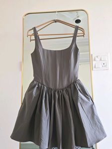 ZARA Grey Corset Flared Mini Dress With Pockets