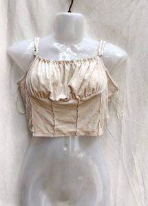 I. Elegant Beige Corset Crop Top