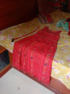 Red Long Traditional Gown With Belt