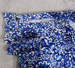 Blue Patterned Cold Shoulder Top