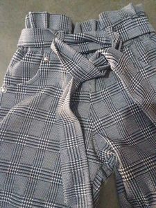 Stylish Plaid Paper Bag Waist Pants