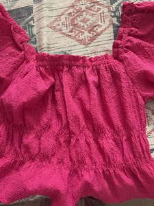 Pink Smocked Puff Sleeve Top