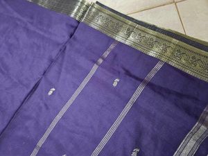 Purple Polyester Saree with Silver Border