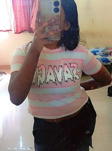 Pink&White Loose Fit Crop T-shirt