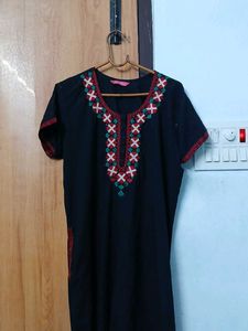 Embroidered Black Kaftan Dress