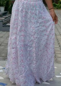 White Pinteresty Skirt With Pink Flowers