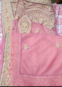 Elegant Beige &amp; Pink Embroidered Saree
