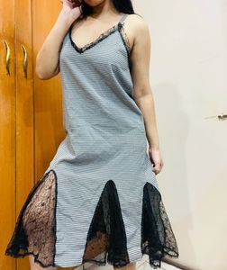Checkered Lace Trim Slip Dress
