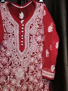Red Without Inner Chicken Kurti