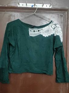 Green crop Top with Lace Detail