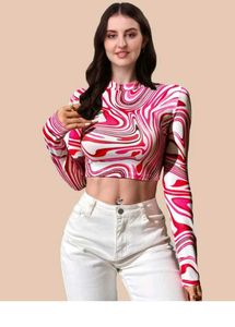 Swirl Print Long Sleeve Crop Top