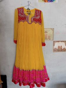 Elegant Yellow &amp; Pink Anarkali Kurta