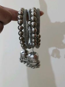 Silver Tone Jhumka Bangles