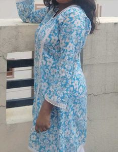 White Blue Floral Kurta.